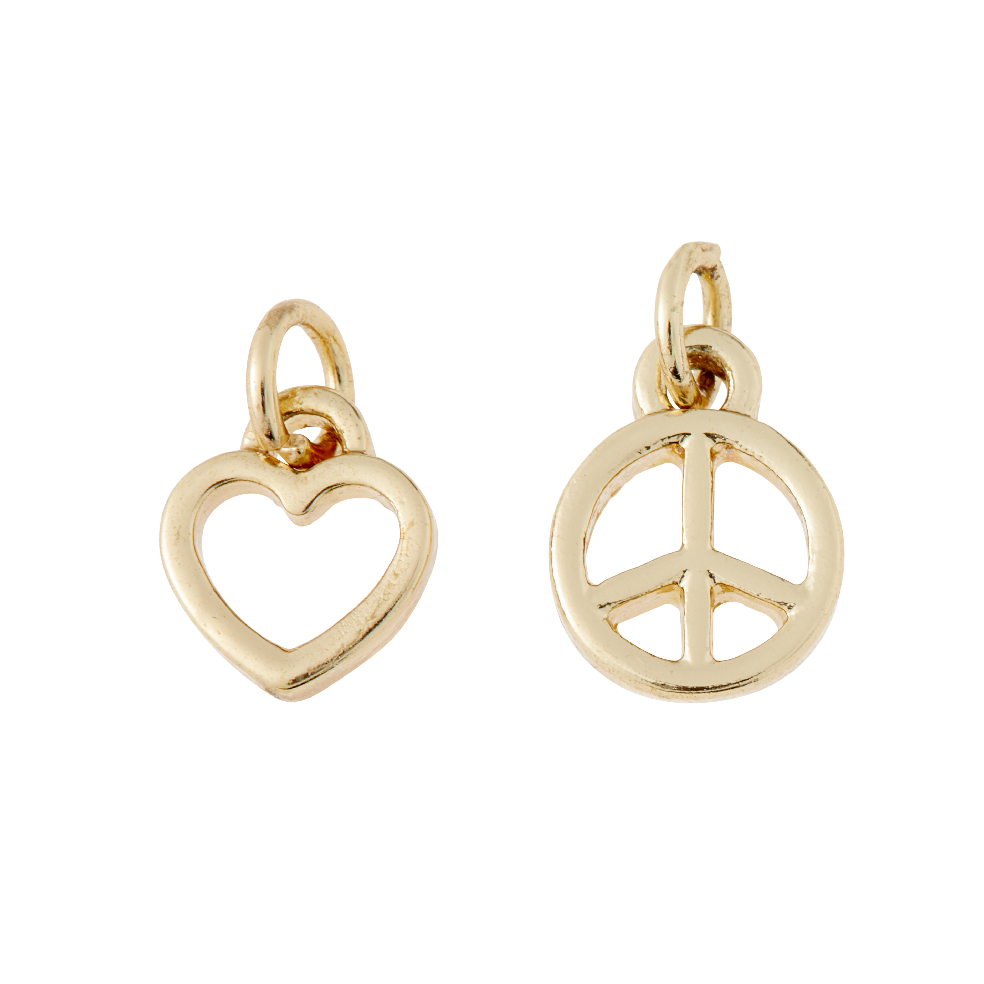 Charmalong™ 14k Gold Plated Peace & Heart Charms by Bead Landing™